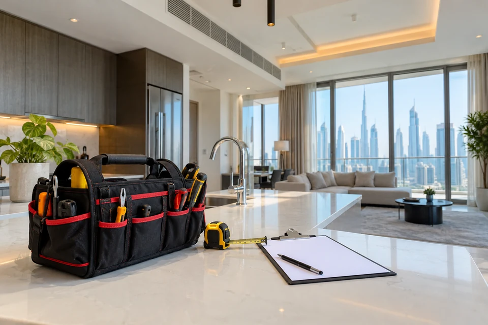 Tools and a maintenance planning area in an apartment